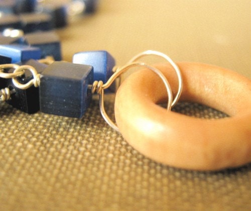 Tiny Tugas and Navy Cubes Necklace on Sterling Silver