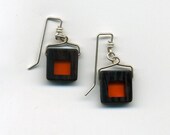 cardinal red resin and wood square earrings