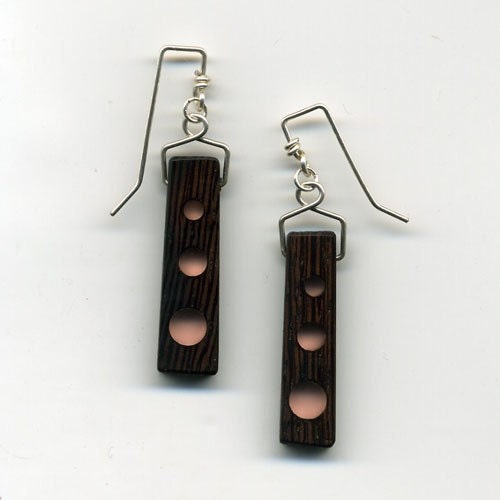 peony pink 3 dot resin and wood earrings