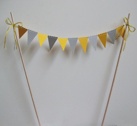Cake Bunting, Topper, Yellow and Gray Pennants