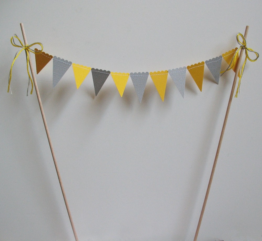 Cake Bunting, Topper, Yellow and Gray Pennants
