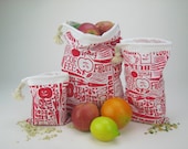 Set of 3 Organic Reusable Vegetable Bags in Red