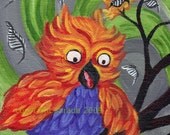 Psychedelic Autumn owl original art, woodland forest nature painting