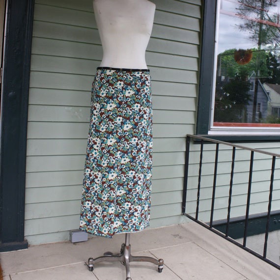 Floral Maxi Skirt Teal and Brown