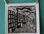 STREET - woodcut print