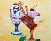 5 x 5 Original Mixed Media Painting - Tutti Frutti II on Panel by Enzie Shahmiri