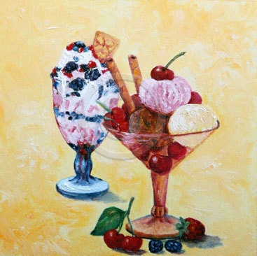 5 x 5 Original Mixed Media Painting - Tutti Frutti II on Panel by Enzie Shahmiri