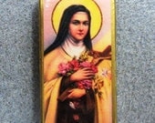 St. Therese Lisieux Catholic Altered Art Recycled Domino Pendant Necklace TL1
