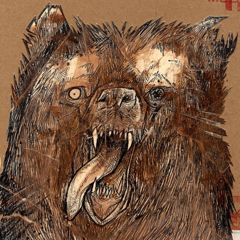 Zombie Grizzly Mask Man undead zombie walking dead shabby chic horror bear anthropomorphic art drawing poster print