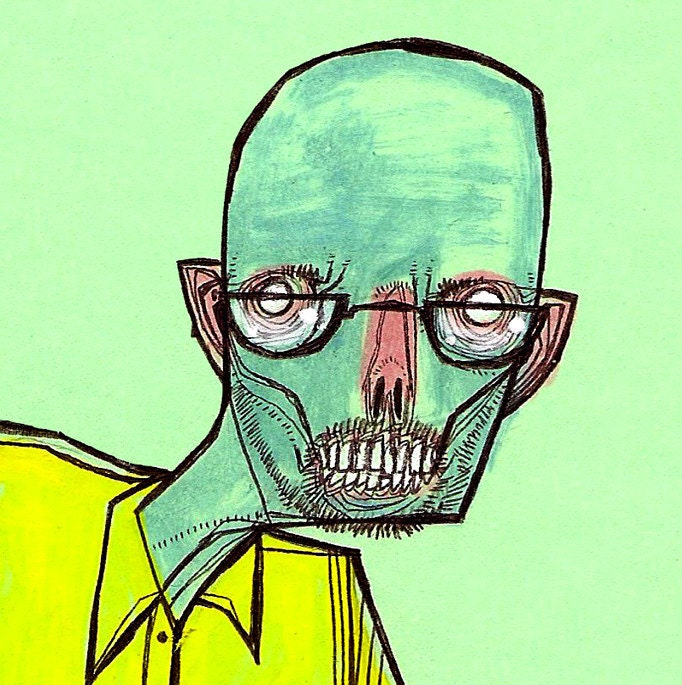 Breaking Bad Walter White AMC full color zombie undead Bryan Cranston ghoul horror walking dead scary spooky morbid drawing art print