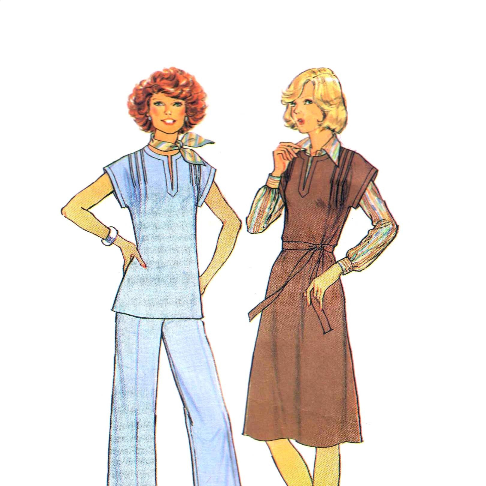 70s Pullover Dress or Tunic and Pants vintage pattern 44-37-46 plus size uncut