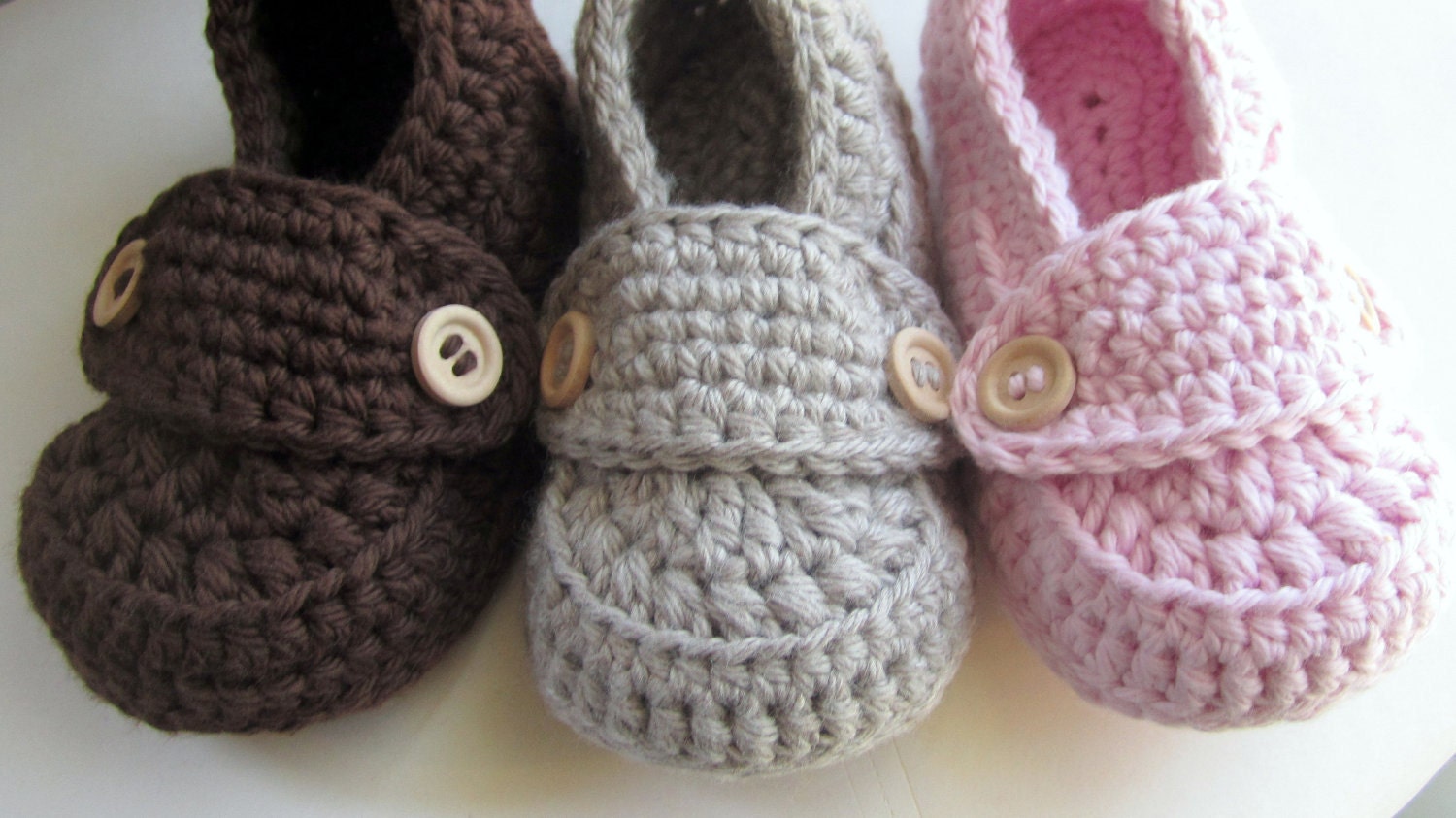 Crochet Baby Booties  Cotton Little Button Loafers sizes 0 thru 12 months You Choose Size and Colors