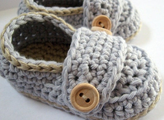 Crochet Baby Booties Organic Cotton Little Button Loafers - U PICK SIZE and colors