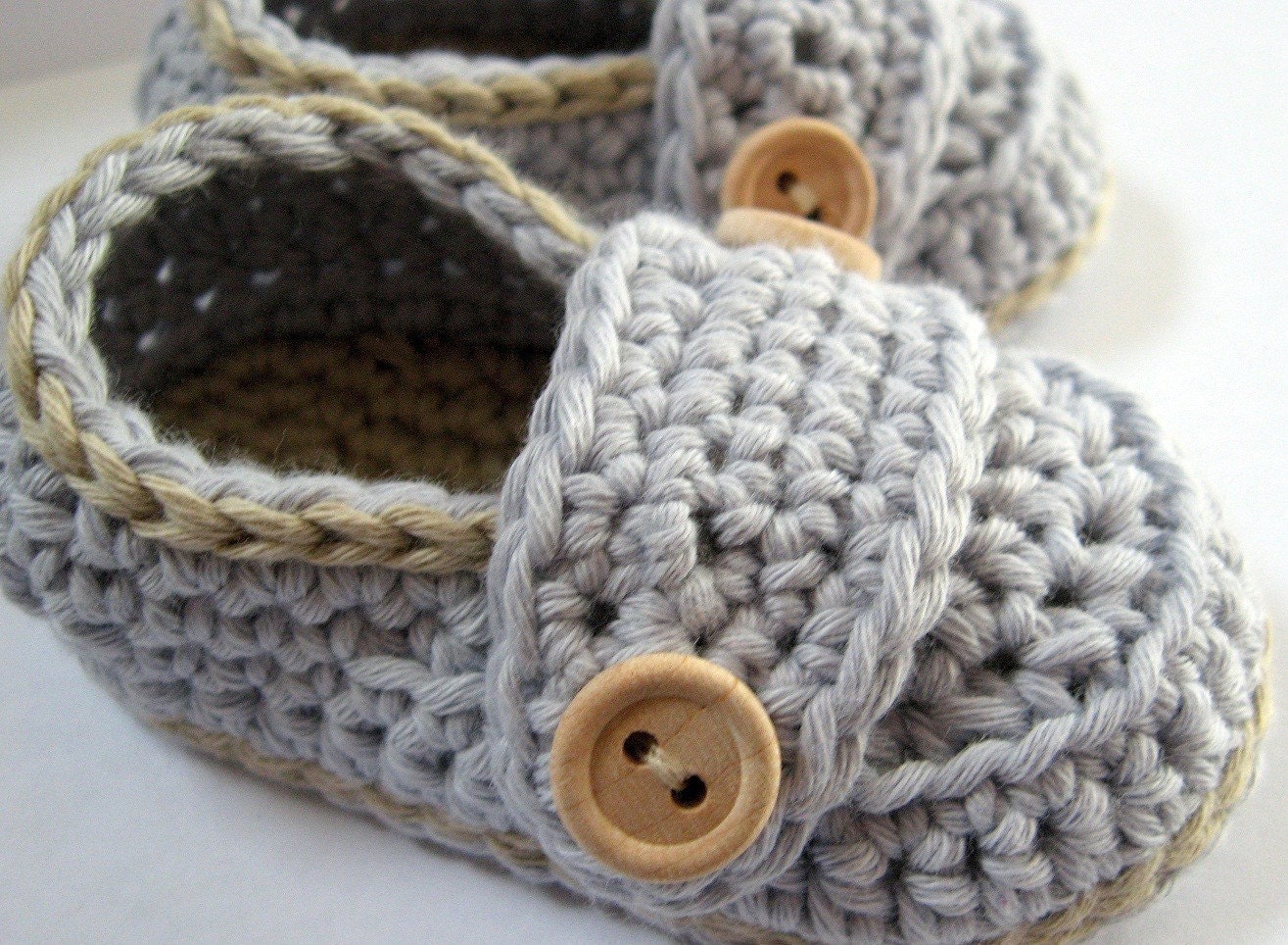 Crochet Baby Booties Organic Cotton Little Button Loafers - U PICK SIZE and colors