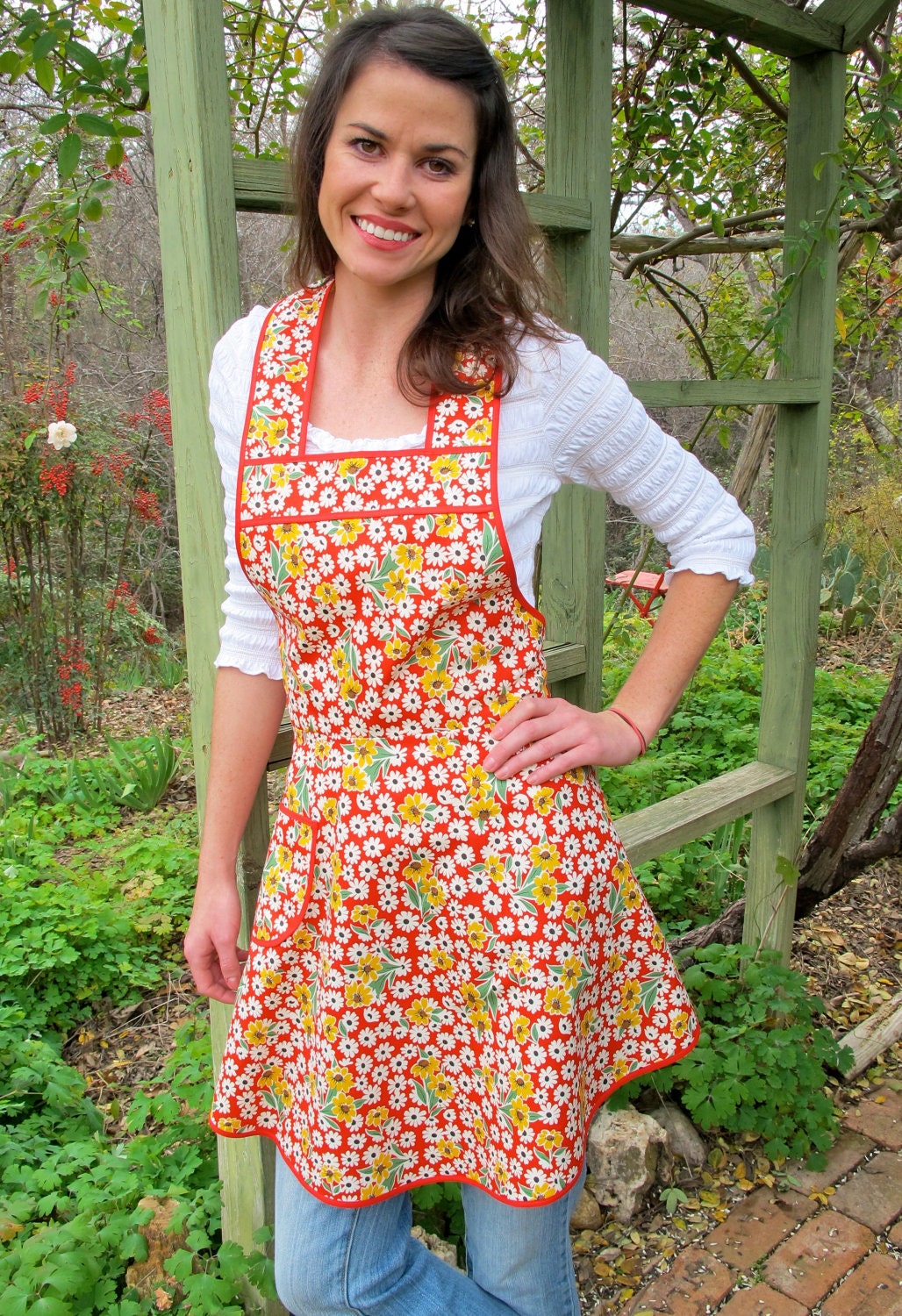Red and Yellow Calico - Flirty Everyday Housewife Apron