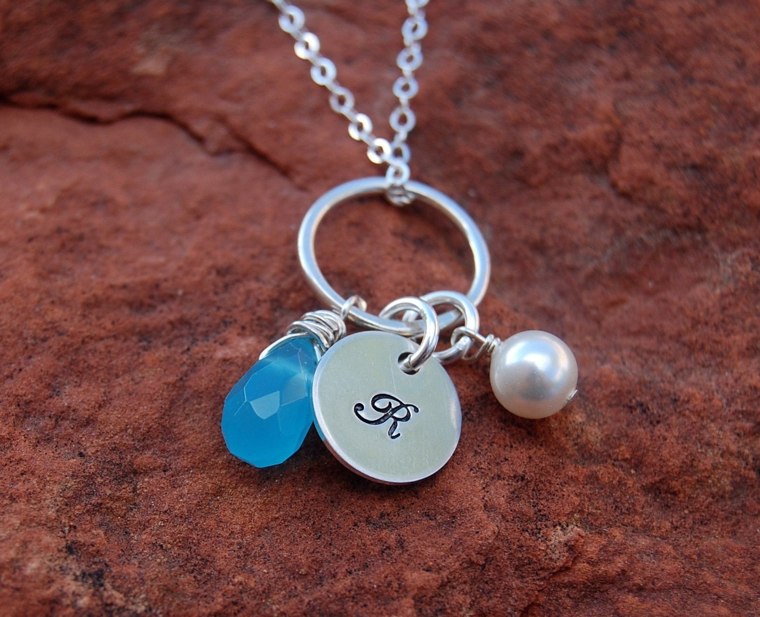 Custom Initial Charm Ring Necklace