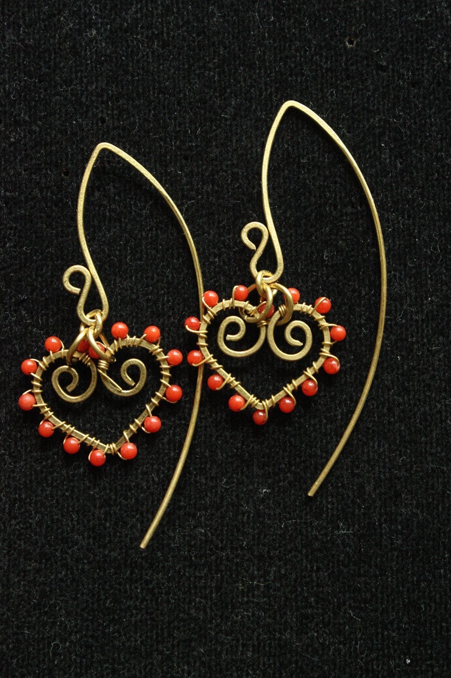 Heart Sand Earrings - Red Coral