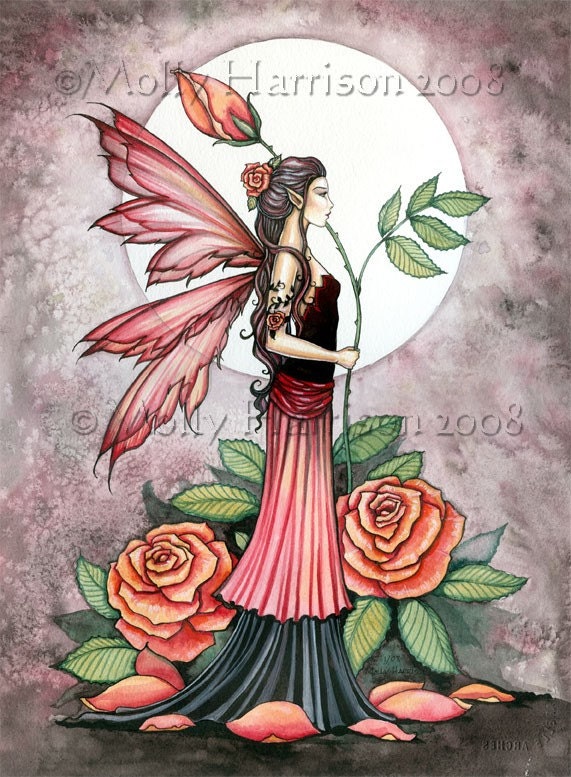 Original Fairy Fine Art Fantasy Print by Molly Harrison 12 x 16  'Rose of Fire'