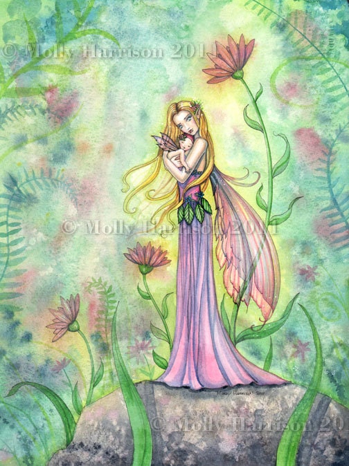 No Greater Gift - Fairy Mother and Baby Fine Art Giclee Print by Molly Harrison 8 x 10