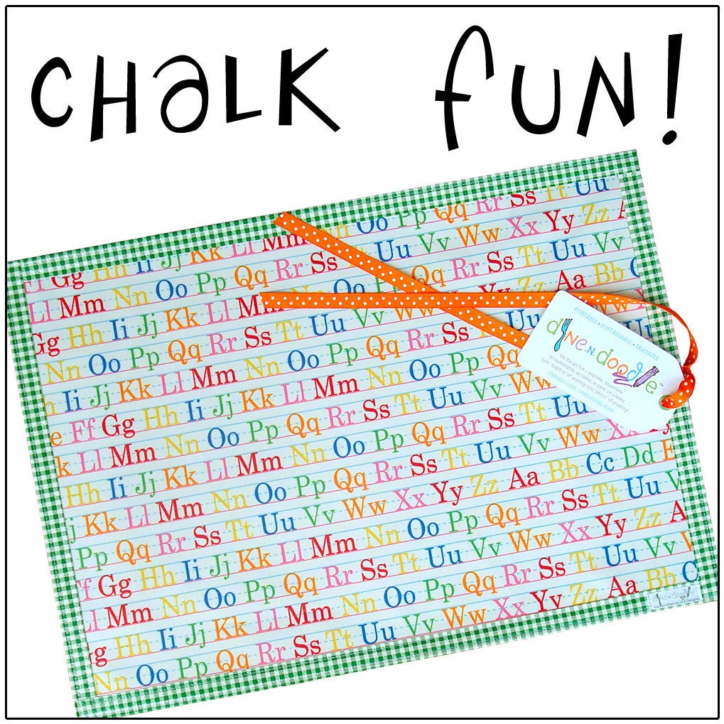 Chalk Mat / Chalkmat: Alphabet Soup coloring travel placemat / travel toy - chalk cloth & laminated cotton - SALE take 20% off