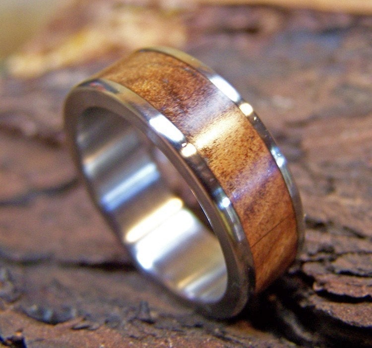 Titanium  Wedding Ring with Ancient Kauri Wood Inlay