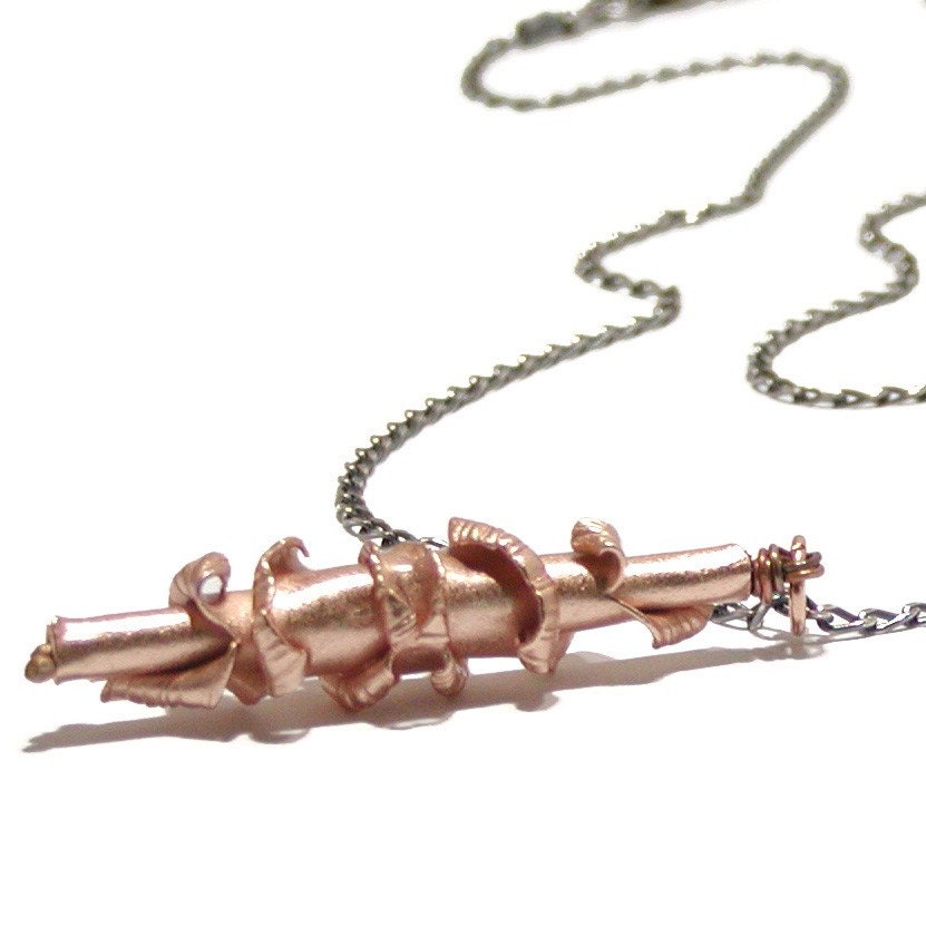 Pink Gold Necklace - Pink Gold Vermeil Pendant with Silver Chain
