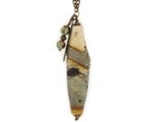 Lampwork  Pendant Necklace,  Rustic Glass Jewelry, Brass with African Turquoise Jasper