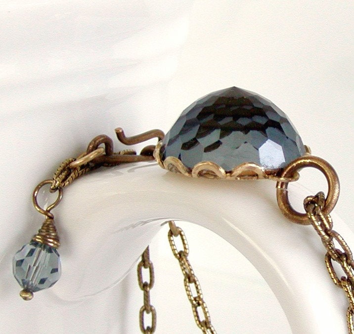 Deep Blue Crystal Pendant Necklace - Very Rare Vintage Swarovski Crystal