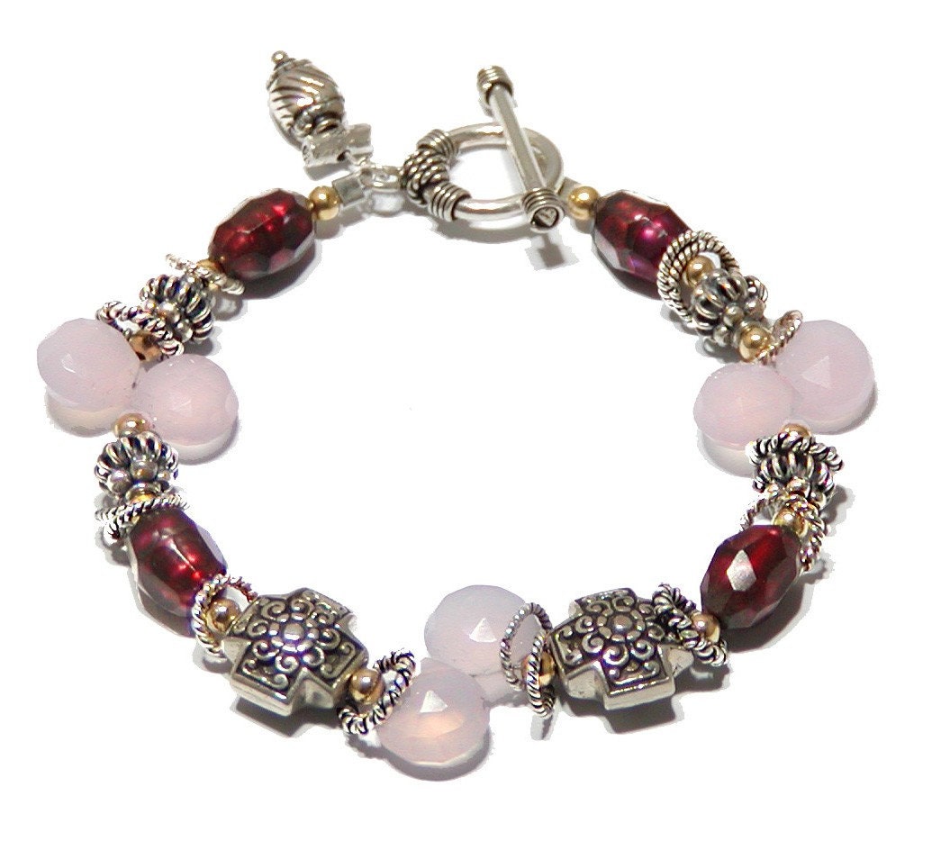 RESERVED - Pink Chalcedony Bracelet - Faceted Pearl and Sterling Silver
