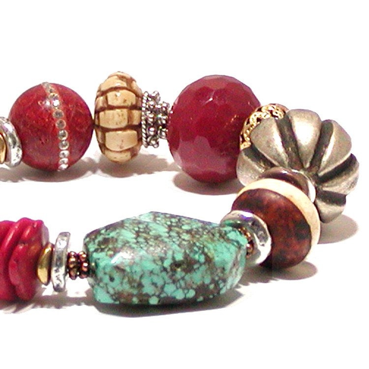 Chunky Bracelet -Turquoise and Mixed Beads Bold, Colorful