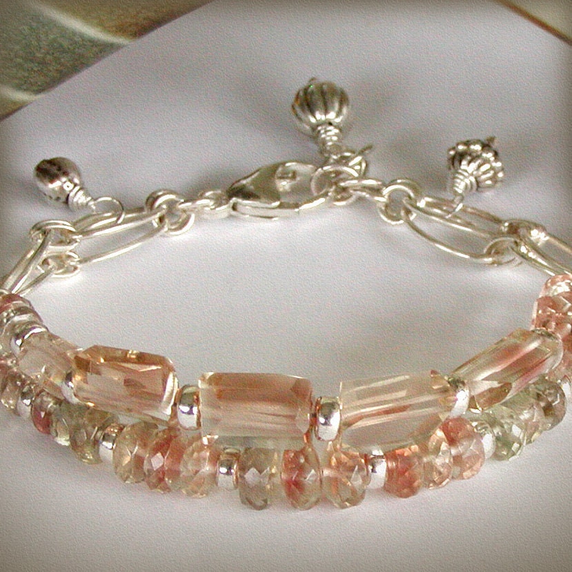 Multi-strand Oregon Sunstone Bracelet in Pinks, Reds, Greens