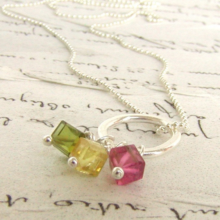 Tourmaline Pendant Necklace with Dangles and Sterling Silver
