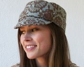Relax Cap Womens Hats, Military Hat - Brown and Blue Floral
