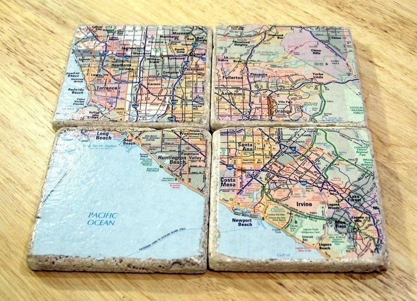 Custom Map Coasters - Set Of 4
