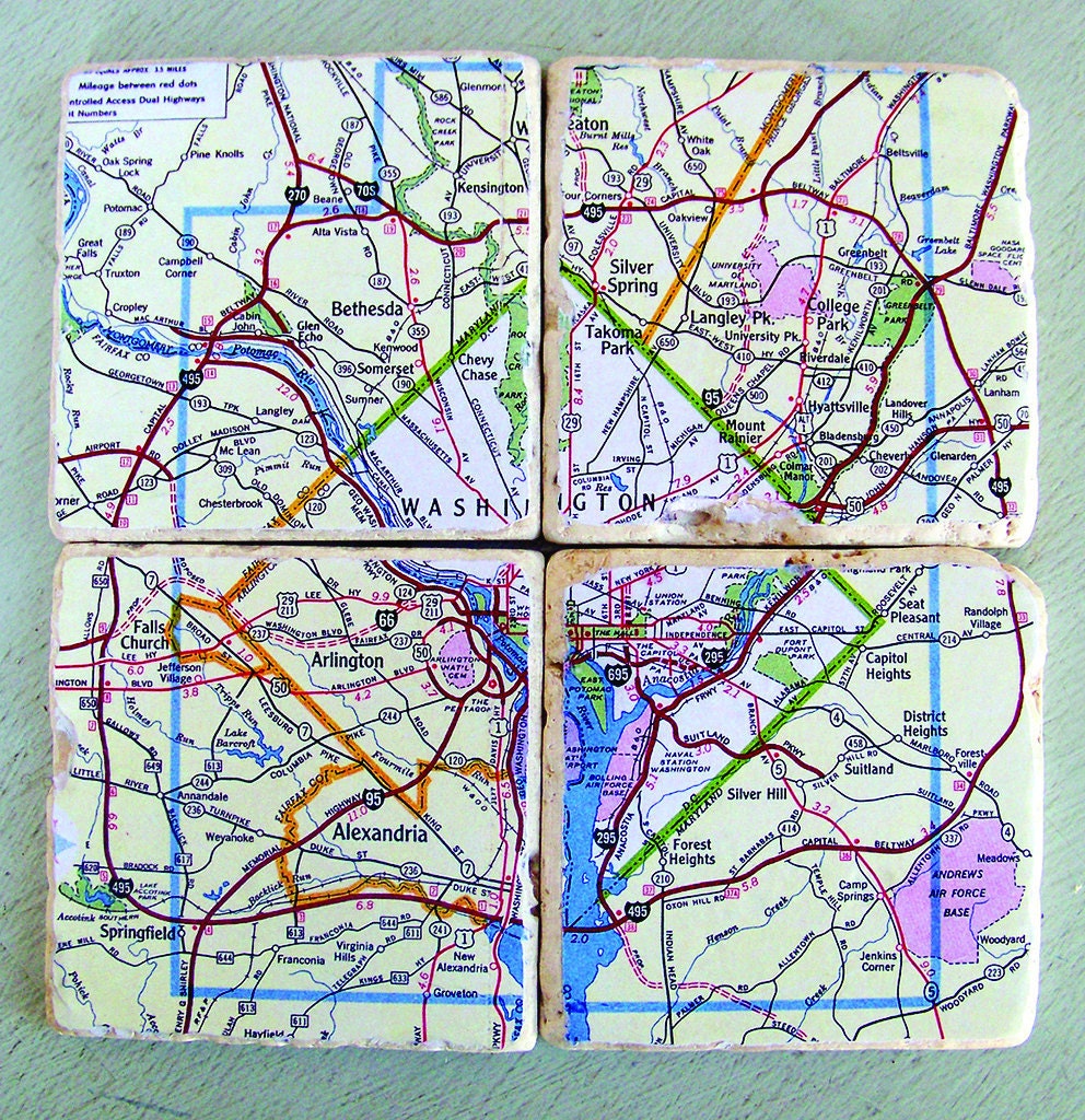 Custom Map Coasters - Set Of 4