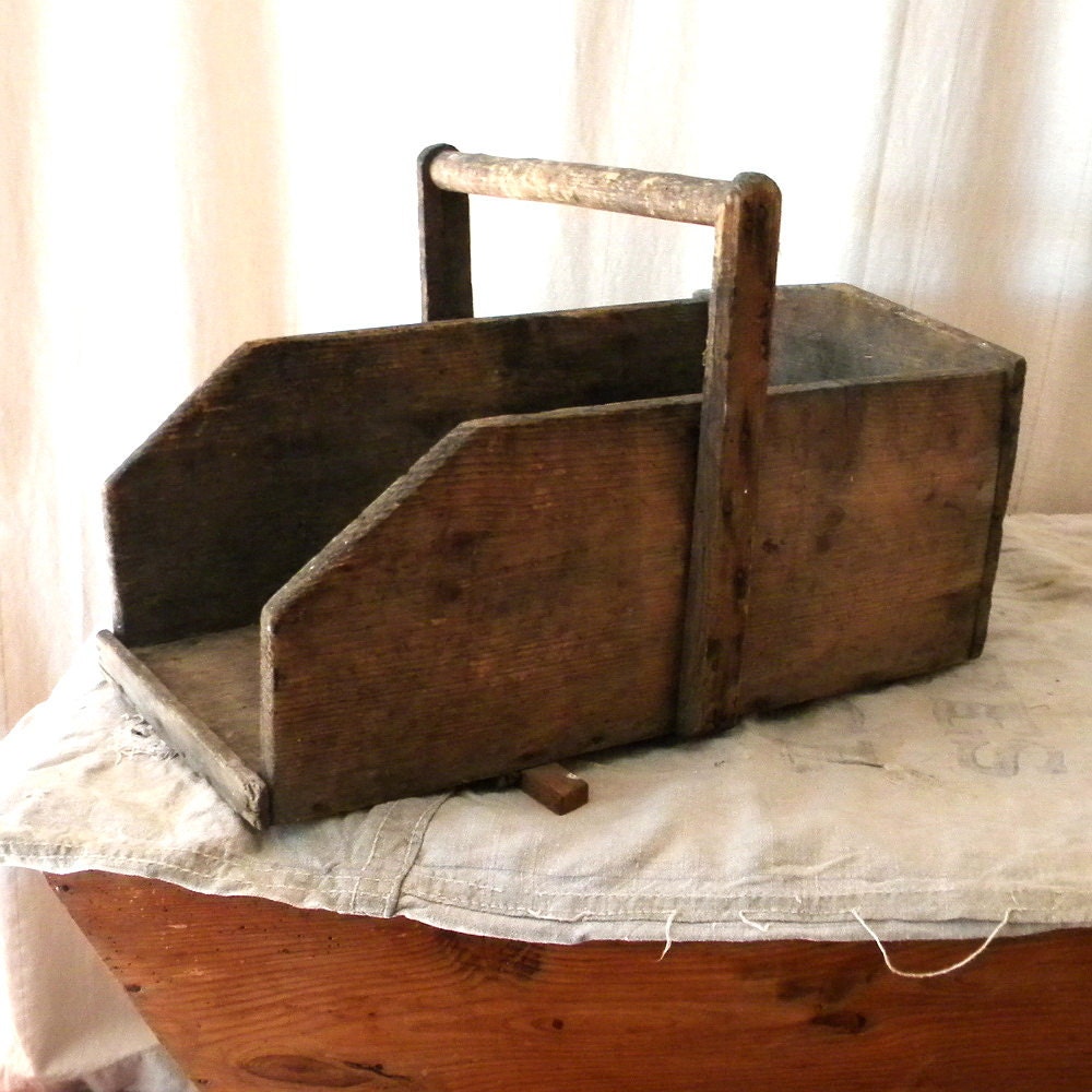 SALE Vintage storage basket French country wood decor