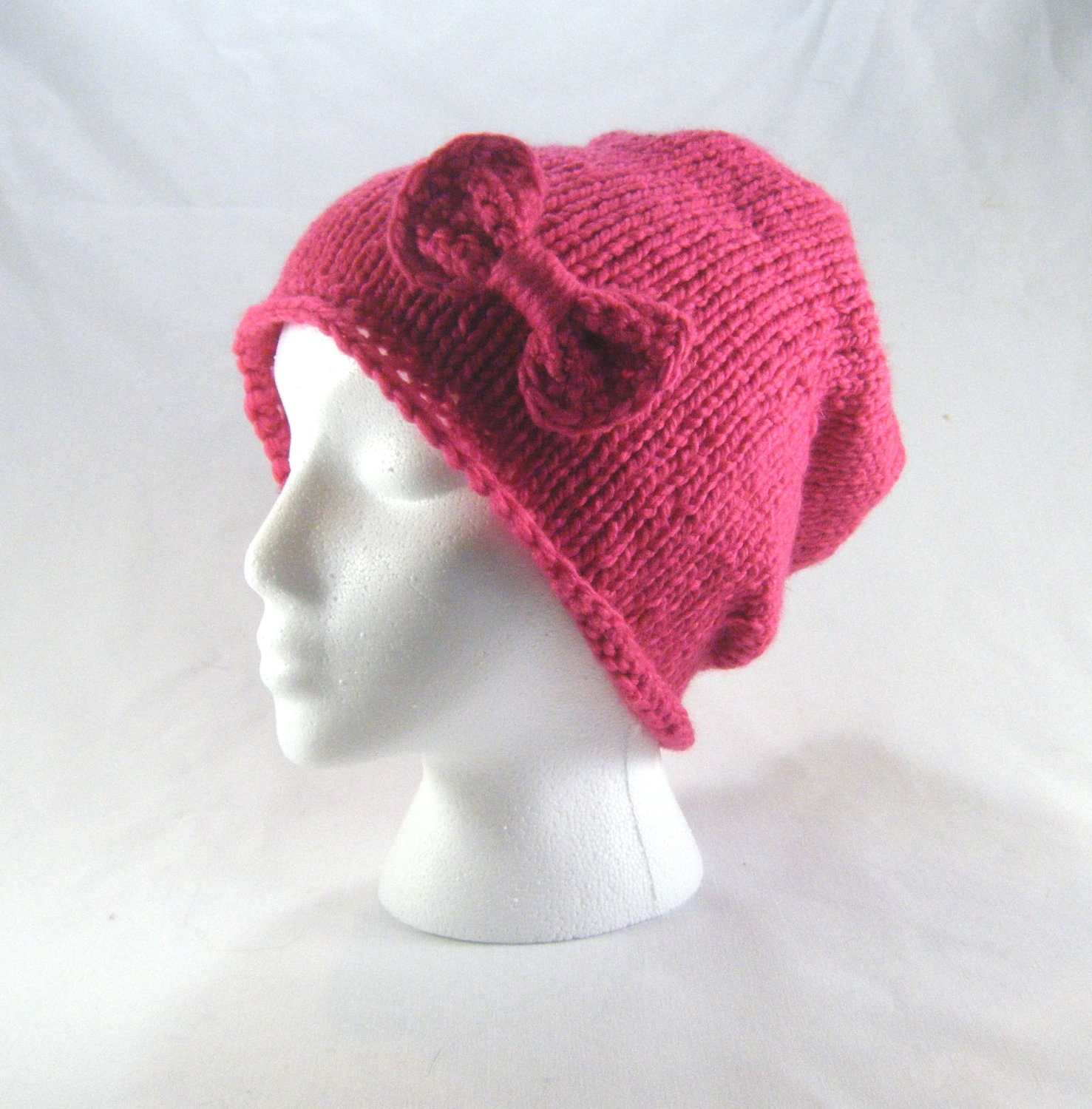 Hot Pink Slouchy Beanie with bow