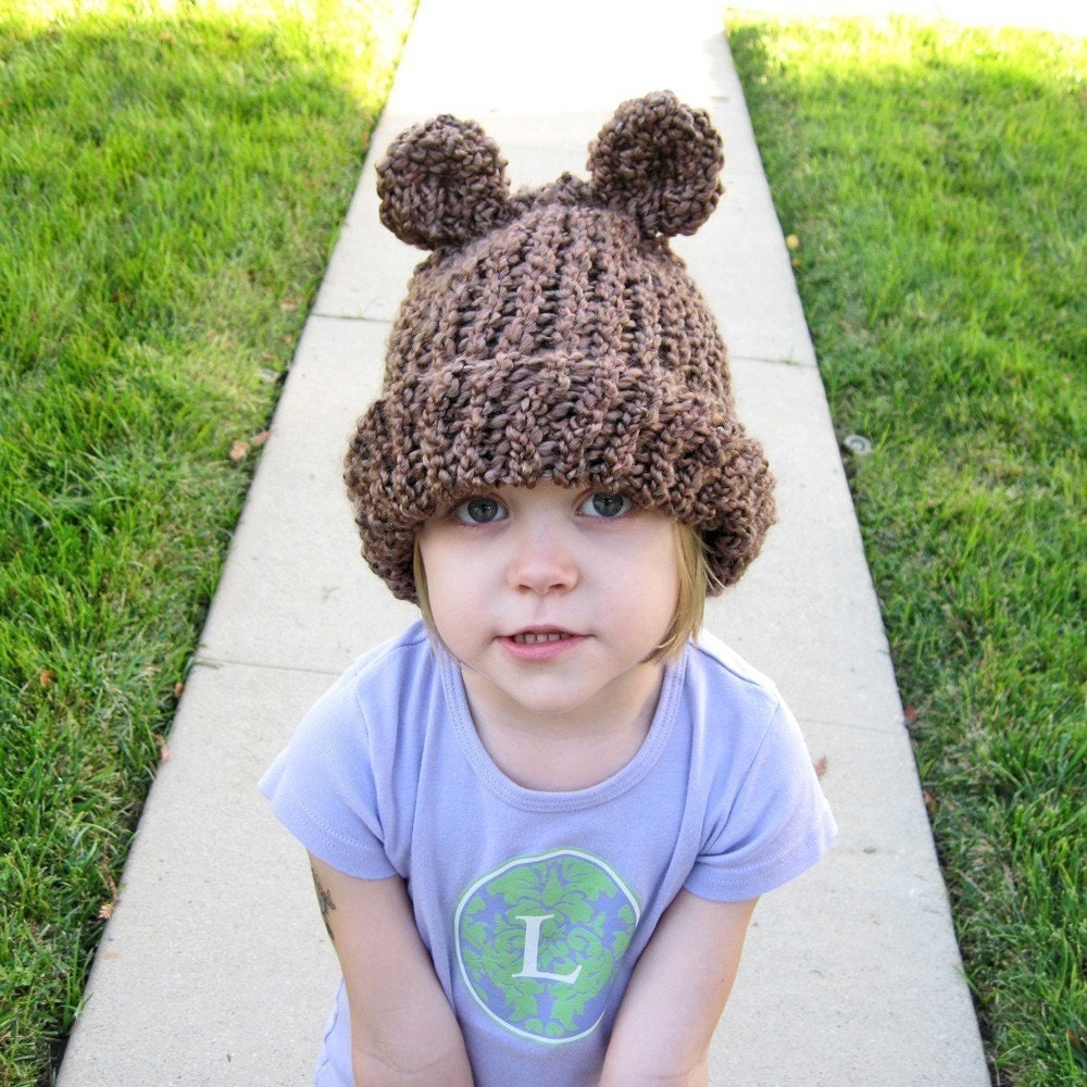 CoCoa Brown Bear Eared Toddler to Kid Sized Soft Knit Hat