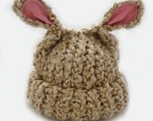 Beige Lamb Eared Soft Knit Baby Hat Newborn to Infant