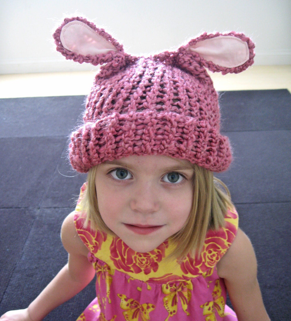 Lamb Eared Soft Knit Hat Plum Pink Lamby Toddler to Kid Size