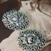 2 18x25mm Oval Vintage Plastic Flower Cabochon Blue/Cream