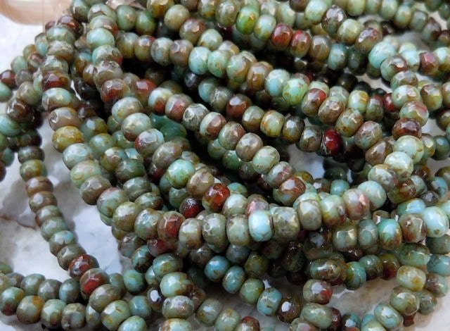 Czech Glass Beads 2x3mm Turquoise Red Picasso Assortment