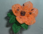 Orange Hibiscus French Beaded Flower