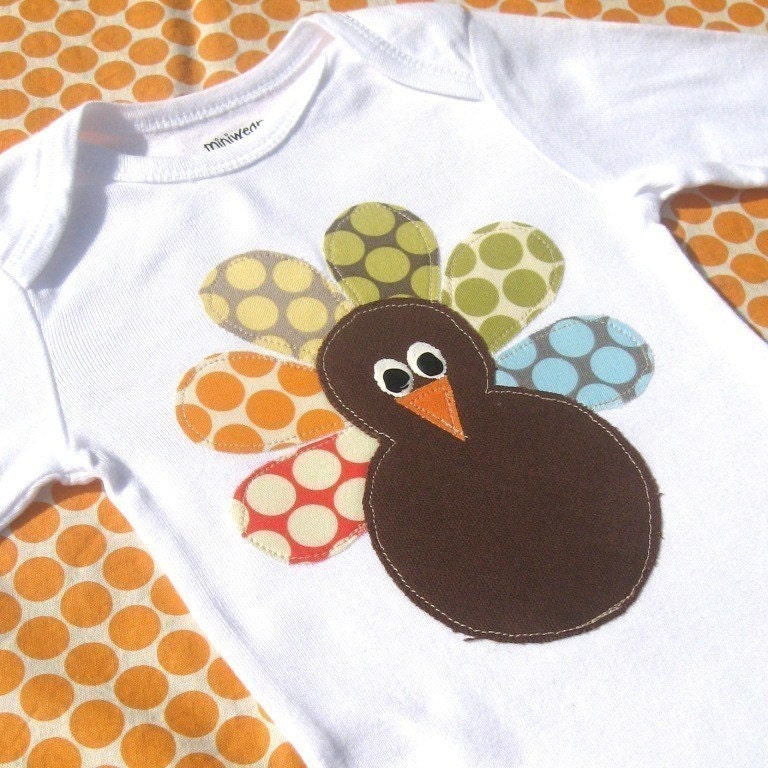 6-9mos Polka Dot Turkey onesie- longsleeve