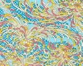 Chiyogami or yuzen paper - springy gold mums on peacock blue , 9x12 inches