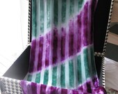 Hand Dyed Silk Cut Velvet  Scarf with Fringe-  Green/Purple Tie Dye-  14" x 72"