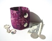 Secret Stash Money Cuff- Batik Purple Fish- hide your cash, key, jewels in a secret zipper