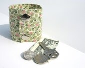 Wristband  Money Cuff-" Secret Stash" Tiny Green Leaves- hide your cash,  jewels, key, heath info in a secret inside zipper