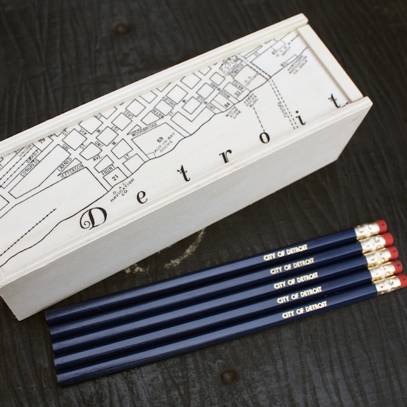 Detroit Map Wooden Pencil Case