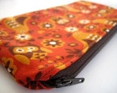 zipper pouch - orange skandinavian birds and owls